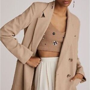 Maeve for Anthropologie Women's Double-Breasted Beige Blazer Size 6 Preppy Coat